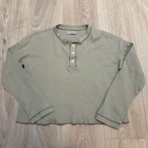 Everlane Waffle Knit Cropped LS Henley Medium Organic Cotton EUC